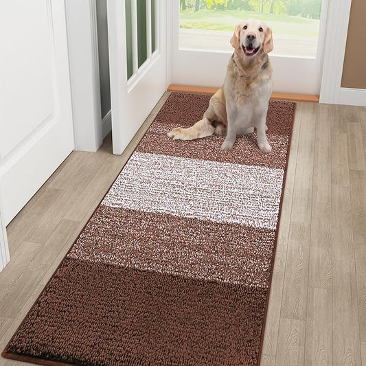 Smiry Dog Door Mat for Muddy Paws, Absorbs Moisture and Dirt, Low-Profile Entryway Mat with Non-Slip Backing, Entry Indoor Outdoor Doormat for Inside Floor (48x30 Inches, Brown, Striped)