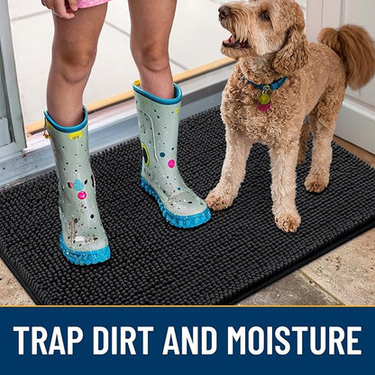 Smiry Dog Door Mat for Muddy Paws 70x32, Absorbs Moisture and Dirt Doormat, Non-Slip Washable Quick Dry Chenille Front Door Mat Indoor Entrance, Entryway Carpet for Inside Floor, Black