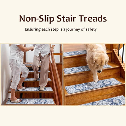 OJIA Non-Slip Stair Treads for Wooden Steps 30"x8" Indoor Stair Runner 15PCS Rubber Backed Soft Carpet Stair Treads Mat Staircase Step Treads Covers for Kids and Dogs
