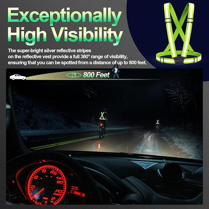 2 Packs Reflective Vest Running Gear, High Visibility Reflective Running Gear Adjustable Elastic Safety Vest for Night Jogging, Biking, Walking or Dog Walking, Running Vest for Men Women Children