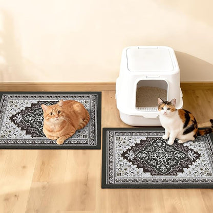 Glittme 2PCS Cat Litter Mat with Non-Slip Bottom Litter Box Mat 33"X22" Litter Trapping Mat Easy to Clean Washable Cat Food Mat for Kitty,L