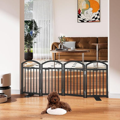 Snughome Short Dog Gate Indoor, 19.69" H Freestanding Small Dog Door Gates with Support Feet, Expands Up to 48" Wide Foldable Pet Gates for Doorway, 4 Panel Folding Pet Door Pet Fence for Puppy, Black