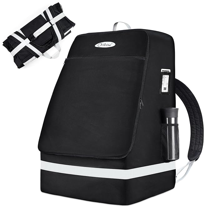 Orzbow Padded Car Seat Travel Bag for Airplane, Carseat Backpack Bags with Reflective Stripes, Infant Seat Travel Bag with Shoulder & Waist Strap, Car Seats Carrier for Airport Gate Check, Black