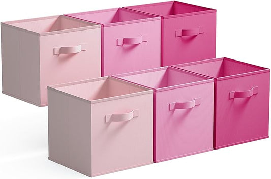GRANNY SAYS Cube Storage Bins, 13x13 Cube Storage Organizer, Fabric Collapsible Storage Bins with Handle, Storage Cubes for Shelves, Closet, Pink Gradient, 6-Pack