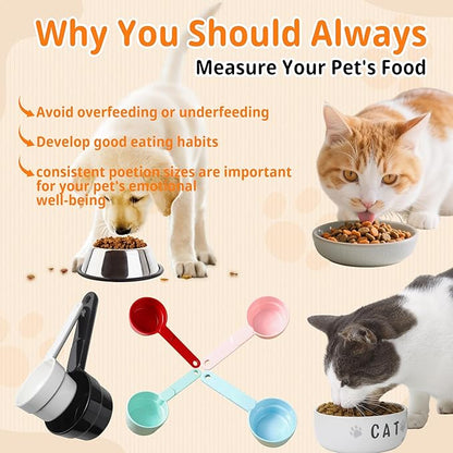 Dog Cat Food Scoop - Pet Food Scoop Dog Food Measuring Cup 1/2 1/4 Cup, Comfortable Long Handle for Easy to Scoop Food, Black 1/2 Cup