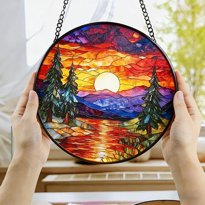Sunset Suncatcher for Window, 7.8 Inch Stained Glass Suncatchers for Outdoors Garden Patio Decor, Rainbow Maker Prism Gifts for Women Men, Housewarming Birthday Christmas Home Decorations
