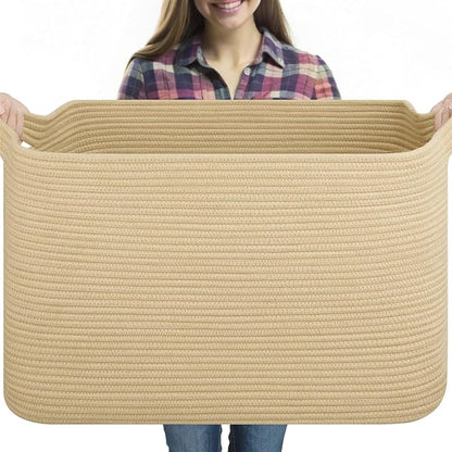 95L Extra Large Blanket Basket, 24" x 16.9" x 14.2" Woven Storage Basket for Living Room, Rectangle Nursery Blanket Storage for Toys, Towels, Dirty Clothes (Jute)