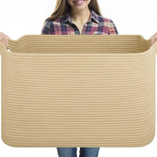 95L Extra Large Blanket Basket, 24" x 16.9" x 14.2" Woven Storage Basket for Living Room, Rectangle Nursery Blanket Storage for Toys, Towels, Dirty Clothes (Jute)