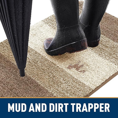 Smiry Dog Door Mat for Muddy Paws, Absorbs Moisture and Dirt, Low-Profile Entryway Mat with Non-Slip Backing, Entry Indoor Outdoor Doormat for Inside Floor (48x32 Inches, Khaki, Striped)