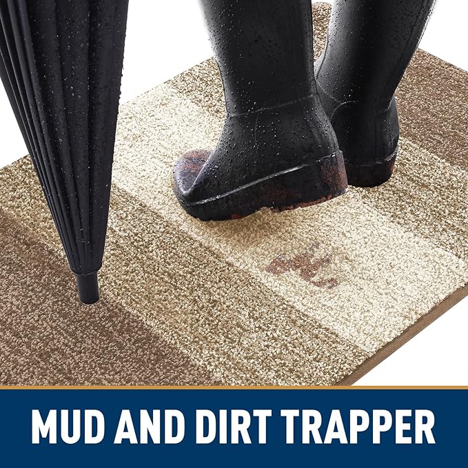Smiry Dog Door Mat for Muddy Paws, Absorbs Moisture and Dirt, Low-Profile Entryway Mat with Non-Slip Backing, Entry Indoor Outdoor Doormat for Inside Floor (59x35 Inches, Khaki, Striped)
