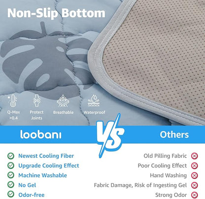LOOBANI Dog Cooling Mat for Large Dogs - 56"x36" Pet Cooling Mat with Anti-Slip Bottom, Waterproof Self-Cooling Dog Pad for Crate, Floor & Car, Grey Monstera (Grey, 56"x36")