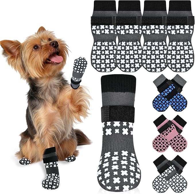 Non-Slip Dog Socks for Hardwood Floors Anti Slip Double-Sided Grippy Socks for Senior Dogs to Prevent Licking Paws, Scratching & Hot Pavement Premium Dog Paw Protector with Grippers Grey XS