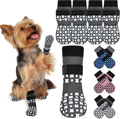 Non-Slip Dog Socks for Hardwood Floors Anti Slip Double-Sided Grippy Socks for Senior Dogs to Prevent Licking Paws, Scratching & Hot Pavement Premium Dog Paw Protector with Grippers Grey XS