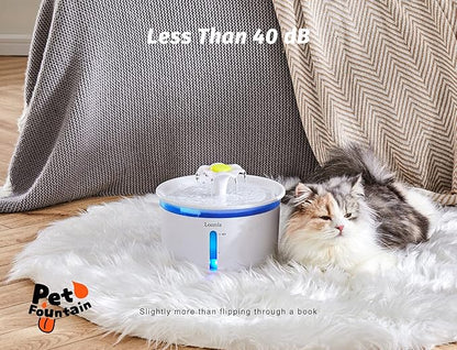 Loomla Cat Water Fountain, 85oz/2.5L Pet Water Fountain Indoor, Automatic Dog Water Dispenser with Switchable LED Lights, 2 Replacement Filters for Cats, Dogs, Pets (White)