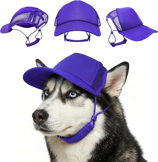 Tuff Pupper Dog Baseball Cap | UV Protection Dog Sun Hat | Breathable Lightweight Design | Secure Adjustable Chin Strap | Quick-Dry Fabric | Reinforced Brim | Small Medium Large Dogs (Purple, L)