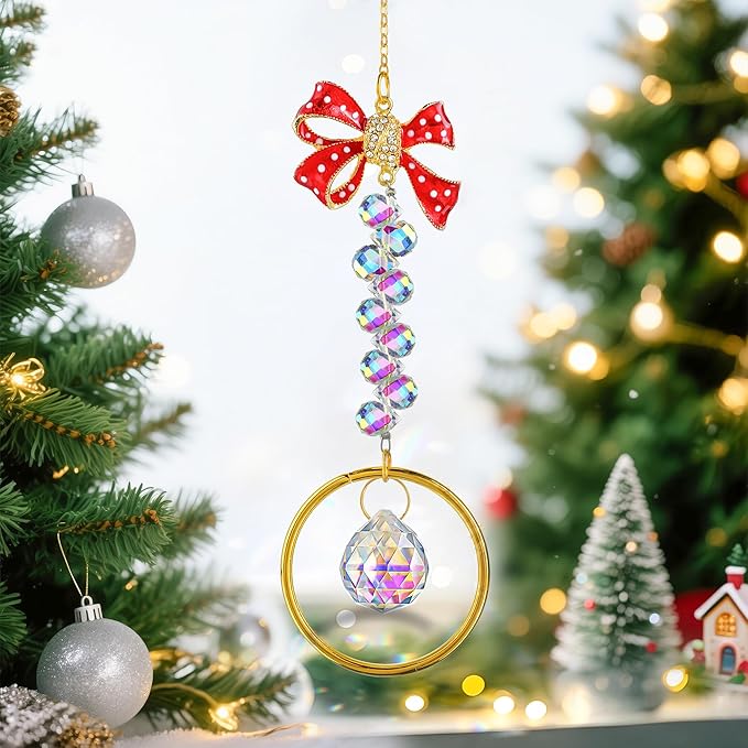 H&D HYALINE & DORA Crystal Suncatcher Rhinestones Bow-Knot Pendant Garden Sun Catcher Crystals Hanging Decor for Windows Christmas Home