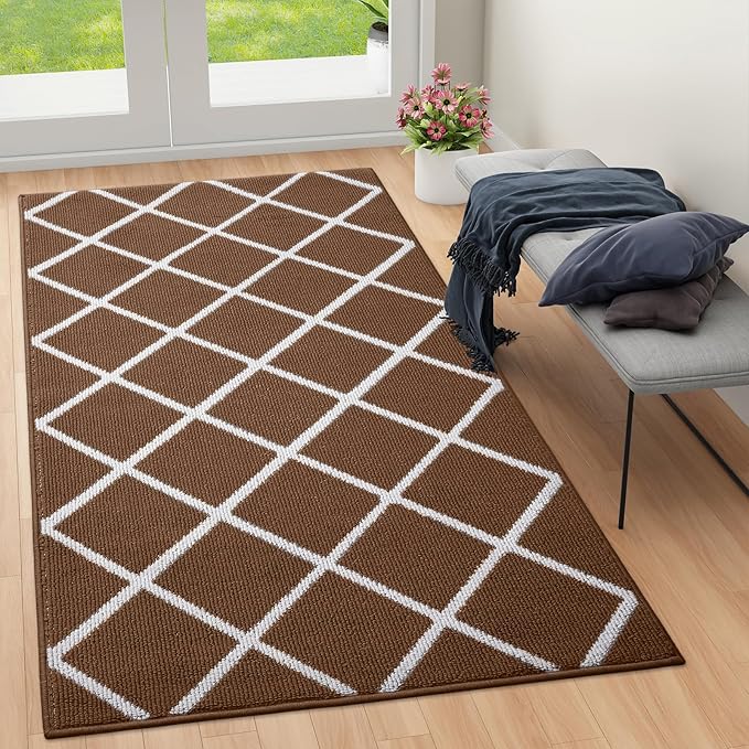 Finchitty Indoor Door Mat, Dirt Resistant and Absorbent, Low-Profile, Non-Slip, Washable Inside Floor Mats for Front Door, Back, and Entrance, 59" x 35", Coffee