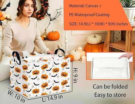 Large Halloween Themed Candy Gift Boo Basket for Kids Baby Personalized Adults Storage Bin Fall Decor(Bat Pumpkin)