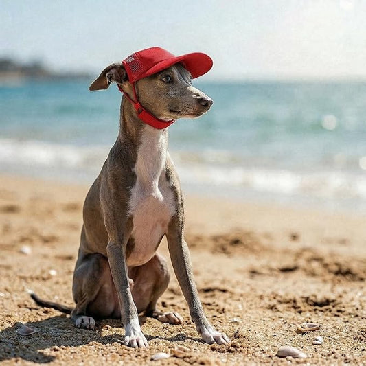 Tuff Pupper Dog Baseball Cap | UV Protection Dog Sun Hat | Breathable Lightweight Design | Secure Adjustable Chin Strap | Quick-Dry Fabric | Reinforced Brim | Small Medium Large Dogs (Red, XS)
