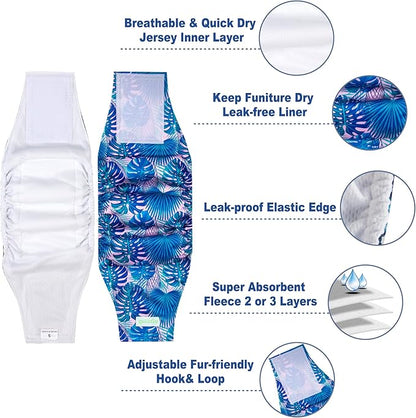 wegreeco Small Dog Diapers Male, Reusable Belly Bands for Male Dogs,Washable Doggie Puppy Diapers Wraps, Medium Large Size (5 Pack XX-Large, Hawaiian)