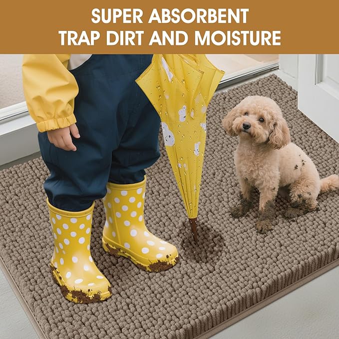 IM HOME Dog Door Mats for Muddy Paws, 30" X 20" Chenille Absorbent Doormat, Non Slip Heavy Dog Rugs for Muddy Paws, Soft Indoor Door Mat for Entryway, Mud Paw, Inside Floor, Beige