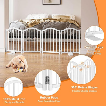 Snughome 2 Pack Short Dog Gate Indoor, 16" High Freestanding Small Dog Gates with Support Feet, Expand Up to 48’’Wide Foldable Pet Gate for Doorway, 8 Panel Pet Door Pet Fence for Puppy, White