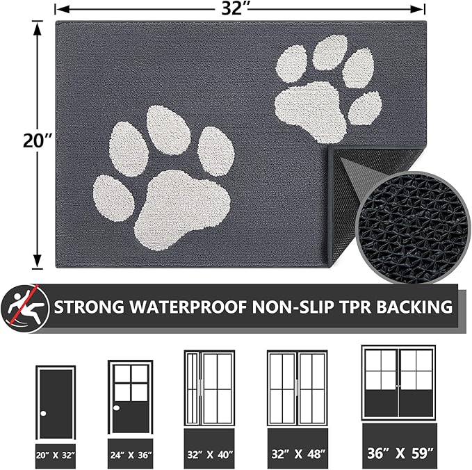 FONEYI Indoor Door Mat, 20"x32" Dog Mats for Muddy Paws, Rubber Backing Non Slip Super Absorbent Washable Entryway Rug, Low-Profile Front Back Door Mats, Inside Floor Doormats for Entryway, Dark Grey
