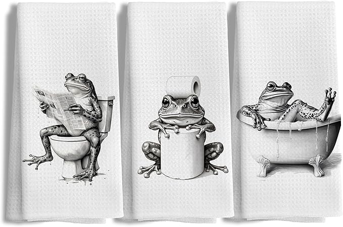 Funny Bathroom Hand Towels Set of 3，Frog Gifts for Women,Frog Bathroom Decor,16x24 inch