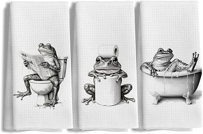 Funny Bathroom Hand Towels Set of 3，Frog Gifts for Women,Frog Bathroom Decor,16x24 inch