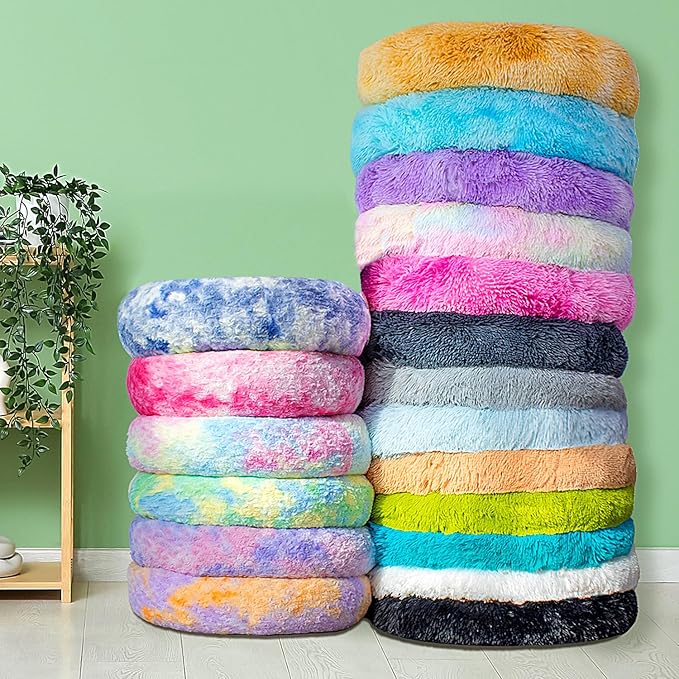 Calming Dog Bed for Medium Dogs Cats, Puppy 31'' Round Anti-Anxiety Warm Fluffy Plush Faux Fur Bed, Soft Anti-Slip Donut Washable, Cozy Medium Puppy Bed, Fits up to 50 lbs Pets