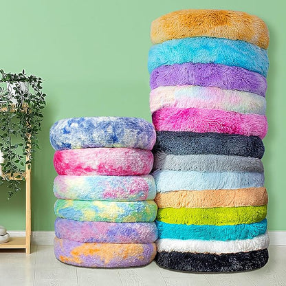 Calming Dog Bed for Big Dogs, 39'' Round Anti-Anxiety Warm Fluffy Plush Faux Fur Bed, Soft Anti-Slip Donut Washable Big Pet Bed, Cozy Big Dogs Bed, Fits up to 100 lbs Pets