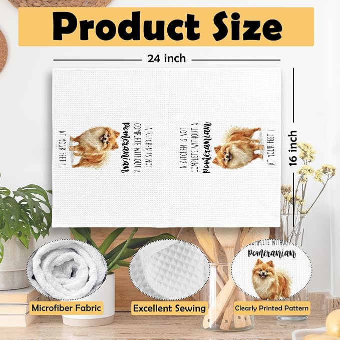 Pomeranian Dog Kitchen Towels Set of 2, Funny Dog Kitchen Decor, Dogs Gifts for Women Men Hand Towel, Pet Owner Gift Decorative Tea Towels Dish Towel 16x24 Inch