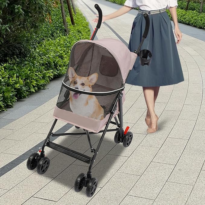 Pet Gear Travel Lite Plus Stroller,Compact Portable Jogger All Terrain Travel Pet Gear, Foldable Lightweight Durable Pet Stroller for Small To Medium Pets Dogs And Cats up to 15 pounds (Pink)