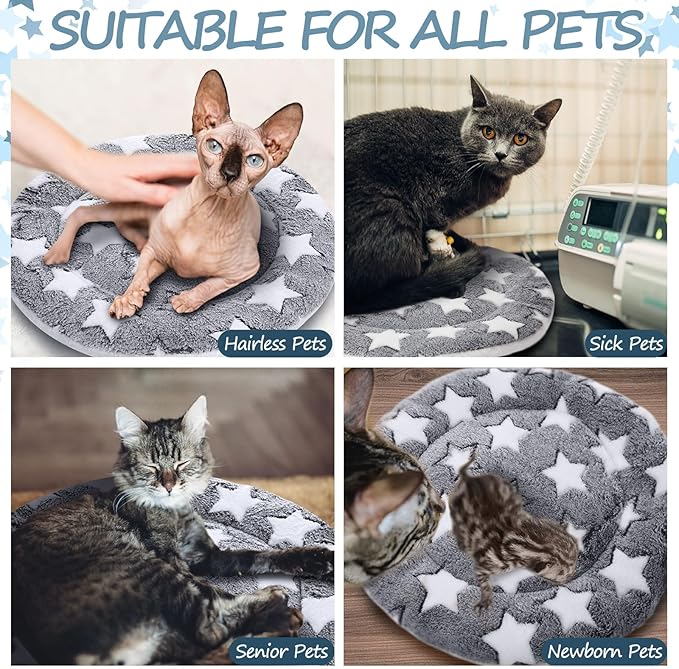 VitalCozy 2 Pack Self Heating Cat Pad Self Heating Cat Bed Machine Washable Heat Pet Mat Reversible Body Thermal Warm Round Dog Bed Crate Blanket for Feral and Indoor Cats(12'',Large Star)