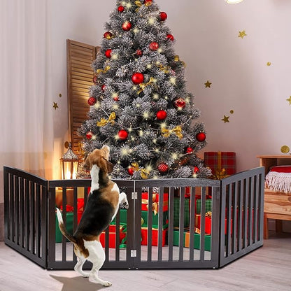 ZENY Freestanding Pet Gate for Dogs - 4 Panels Indoor Foldable Dog Fence for Stairs, Hallways, or Doorways - 82x24-Inch Freestanding Dog Gates, Brown