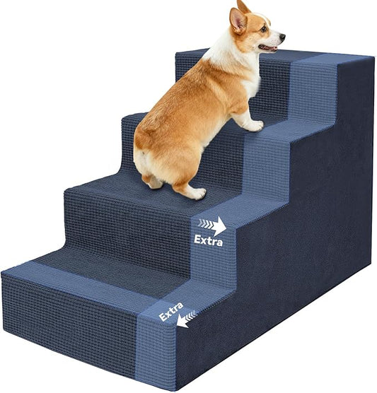 Niubya Dog Stairs for Small Dogs and Cats,18'H Non-Slip Bottom Pet Steps for High Beds and Couch,High-Density Foam Pet Stairs Navy,4 Steps