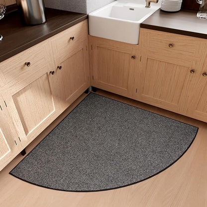 Fan Shaped Kitchen Mat 1 PCS, Cushioned Non Slip Rugs for Kitchen Floor, Absorbent Runner Comfort Standing Mats Washable for Kitchen, Office, Home (Black, Radius 47")