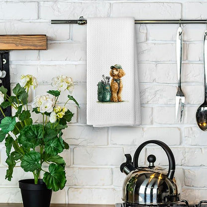 Golf Dog Kitchen Towels - Poodle Dish Towels, Sports Gifts, Pet Golf Club Decorative Absorbent Dishcloths Hand Towels for Kitchen Gym Spa Decor 16x24 Inches