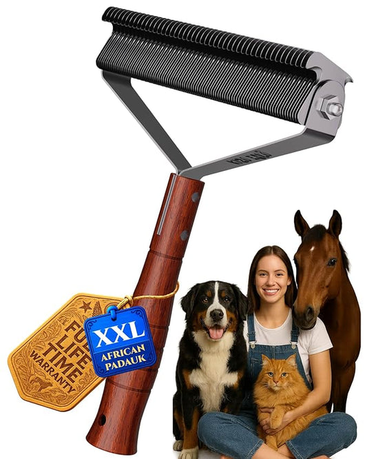 Extra Large 2-Sided Dog Brush For Shedding Undercoat Rake for Dogs & Cats & Horses, Remove Mats, Dematting Comb,Gentle Grooming Brush for German Shepherds Medium to Long-Haired Pets(Walnut Handle)