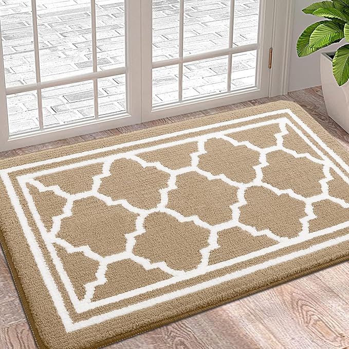 Buganda Indoor Door Mat, Dirt-Resistant and Absorbent Doormat, Anti-Slip, Low Profile Floor Mats for Inside Entryway, Front, and Back Door Entrance (36x24 Inches, Beige)