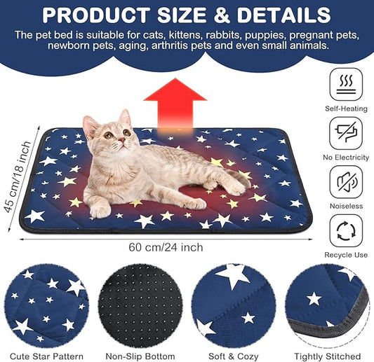 Self Warming Cat Bed Self Heating Dog Mat Star Pattern Warm Thermal Pet Pad Reflects Body Heat Washable Soft Puppy Crate Pad Anti Slip Kennel Mat for Pets (Navy Blue,18'' L X 24'' W X 0.4'' Th)