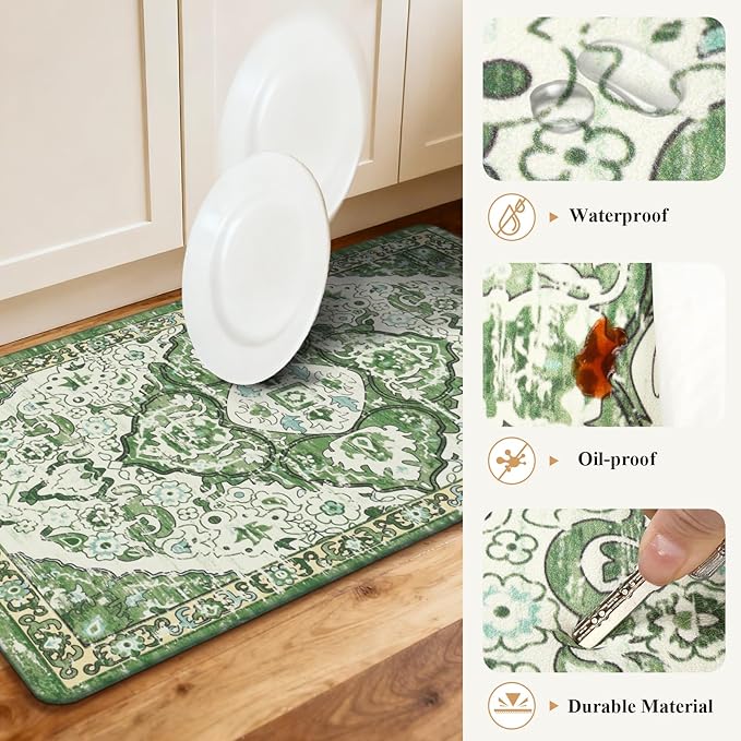 Ileading Anti Fatigue Kitchen Rugs Sets of 2 Cushioned Kitchen Mats for Floor Waterproof Kitchen Mat Set Non Slip Comfort Standing Mat for Kitchen, Office, Sink, Laundry