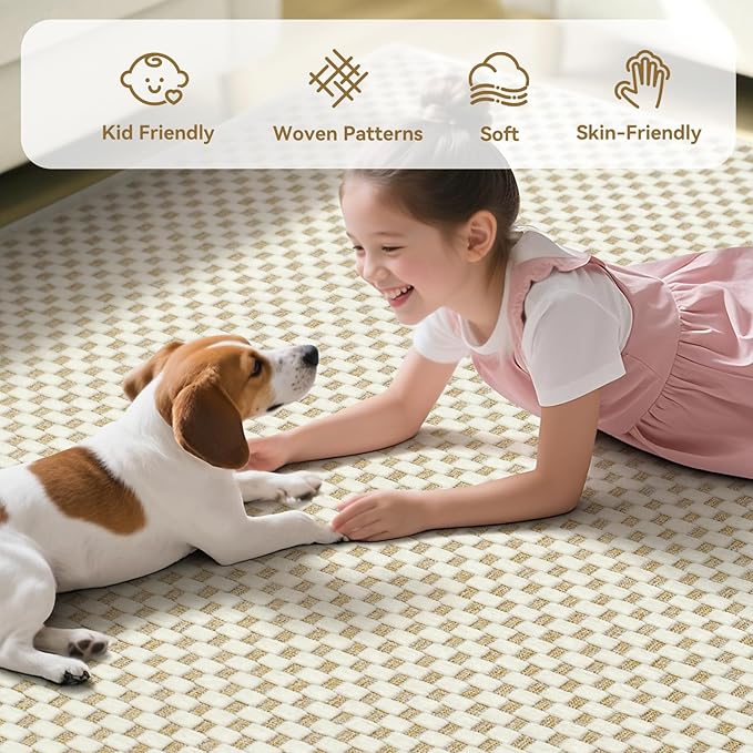 3x5 ft Area Rug Entryway Runner Rug Non Slip Washable, Boho Woven Kitchen Runner Rugs Door Mat Entry Rugs Carpet for Indoor Foyer Backdoor Hallway Floor Bedroom Living Room, Beige