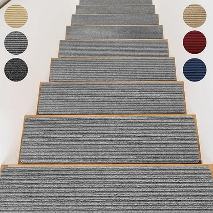 Stair Treads for Wooden Steps - Non Slip Stairs Carpet Tape Peel and Stick with Double Adhesive Tape Set of 15 Stripe- Light Grey
