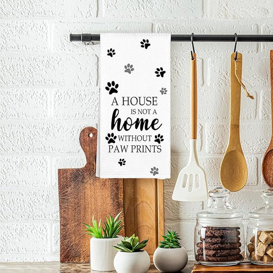 White Paw Farmhouse Kitchen Towels Decor Gifts for Women Pet Lovers, A House is Not A Home Without Paw Prints Decorative Bathroom Towels, Funny Dish Hand Towels for Kitchen Drying 16x24 Inch