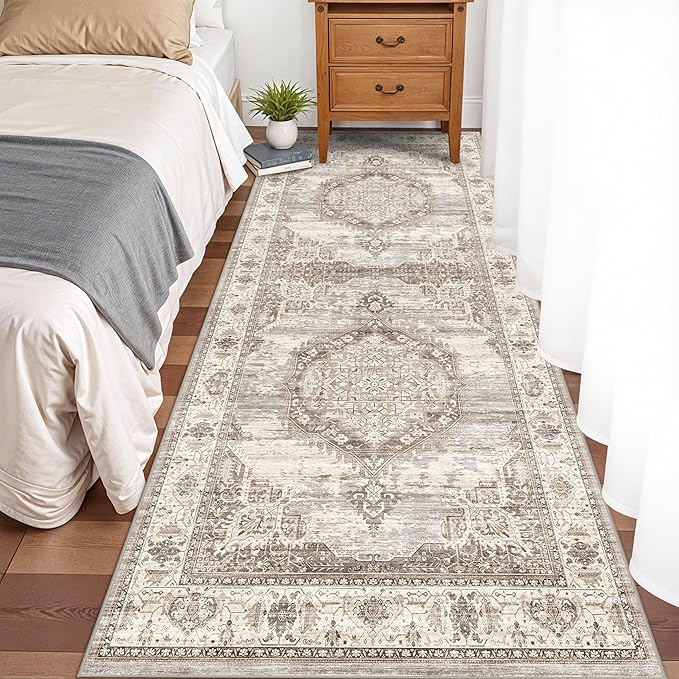 Washable Hallway Ktichen Runner Rugs: 3x8 Indoor Table Runners for Bedroom Bathroom Non-Slip Soft Stain Resistan Carpet for Entryway Laundry Dining Room Foyer (Beige,3x8)