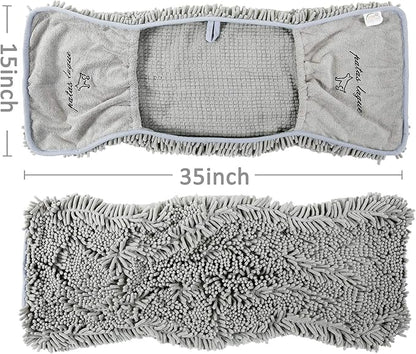Patas Lague 2 Pack Absorbent Dog Towel for Drying Dogs Large, 35''x15'' Extra Large Microfiber Quick Drying Pet Bath Towel with Hand Pockets, Machine Washable Pet Shammy Grey Pink