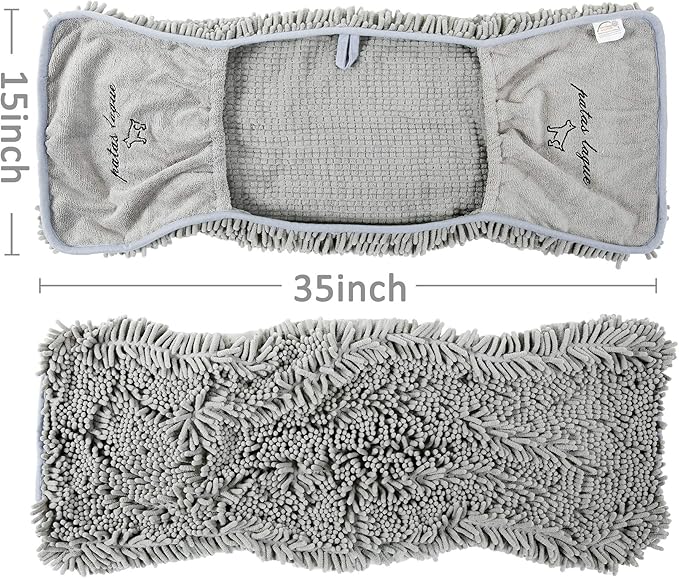 Patas Lague Absorbent Dog Towel for Drying Dogs Large, 35''x15'' Extra Large Microfiber Quick Drying Pet Bath Towel with Hand Pockets, Machine Washable Pet Shammy Grey