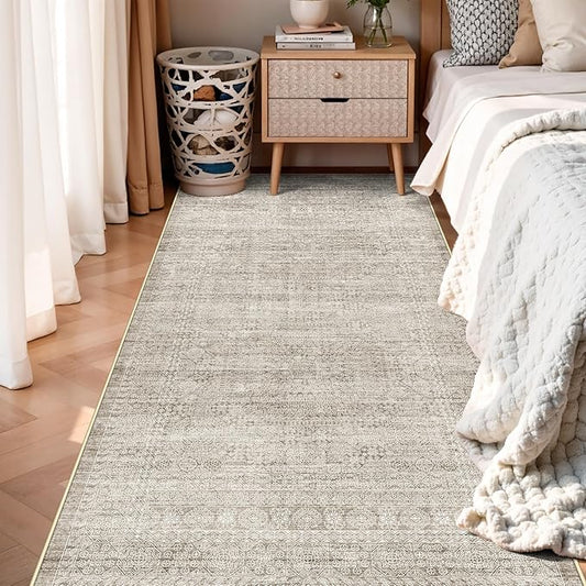 4x8 Washable Kitchen Area Rug: Farmhouse Stain-Resistant Abstract Rug for Living Room Bedroom Wide Soft Carpet for Entryway Dining Room Thin Hallway Floor Mat with Non Slip Backing(4x8,Beige/Ivory)