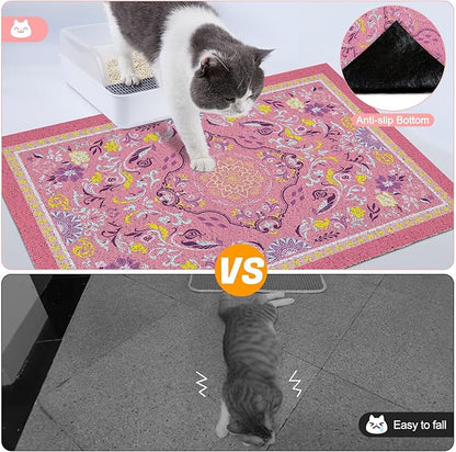 Glittme Cat Litter Mat with Non-Slip Bottom Litter Box Mat 33"X22" Litter Trapping Mat Easy to Clean Washable Cat Food Mat for Kitty,L